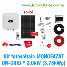 Kit fotovoltaic monofazat ON-GRID 3.75kWp (HUAWEI, LONGi, K2 Systems)